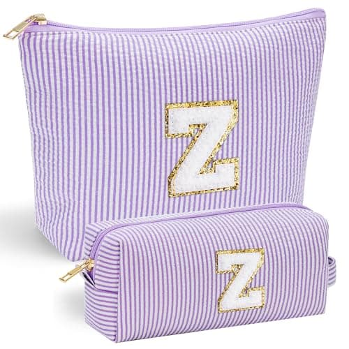 YOOLIFE Purple Makeup Bag for Women - Personalized Initial Cute Makeup Pouch Make Up Case for Girlfriend Bridesmaid Wife | Cosmetic Travel Toiletry Bag for Friend Female | Birthday Gift for Her Mom Z
