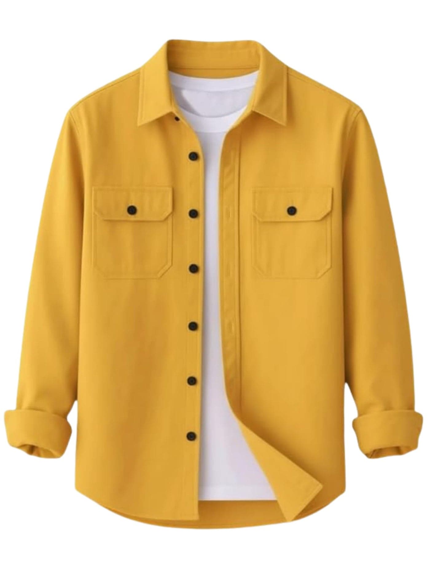 DEELMO Men’s Stylish Cotton Blend Casual Shirt || Full Sleeve Button-Down Shirt with Dual Flap Pockets || Comfortable Breathable Fabric || Perfect for Casual Office and Outing Wear Yellow