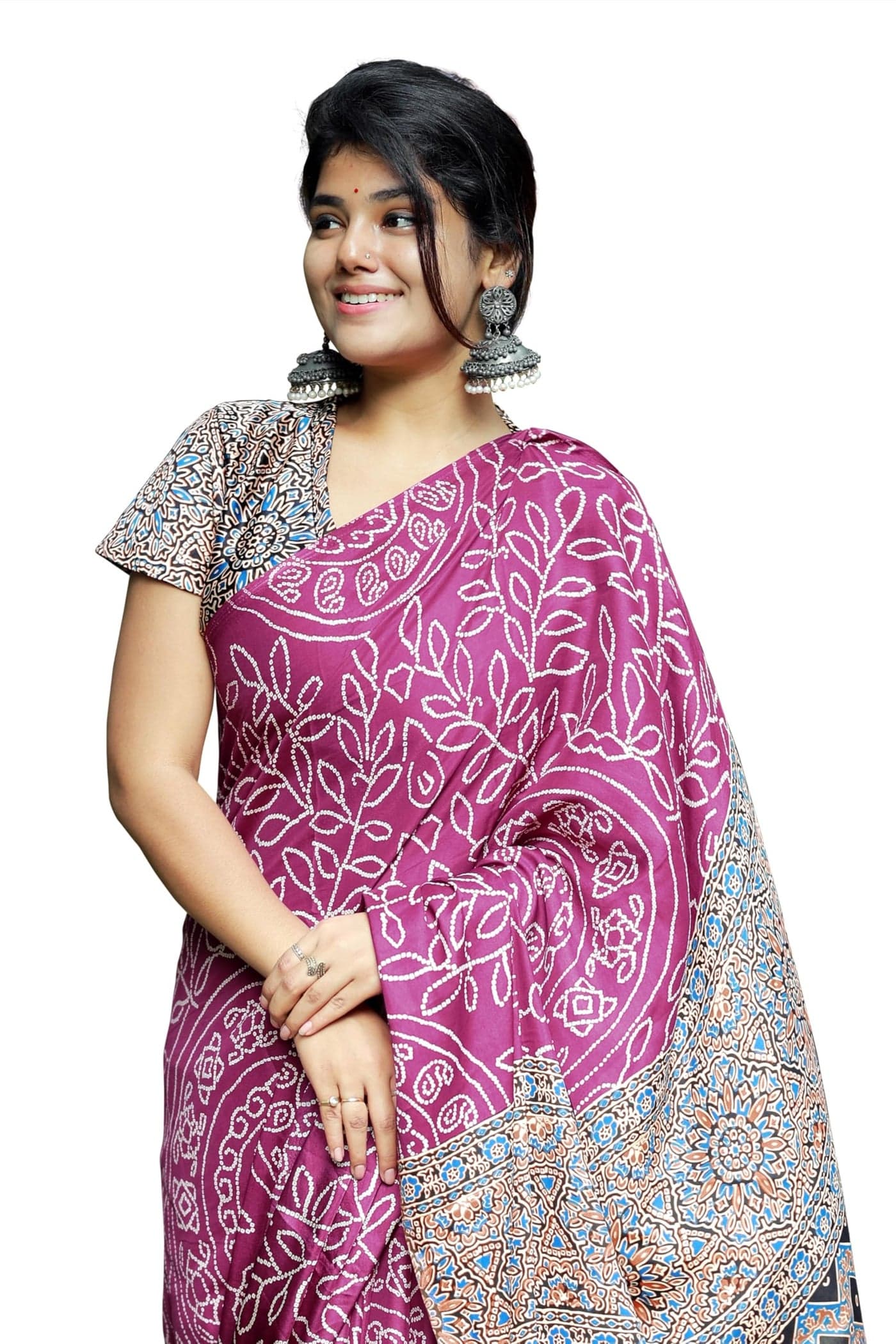 MIRCHI FASHION Women's Silk Blend Bandhani Printed Saree with Blouse Piece (49906 - Magenta, Multicolor)
