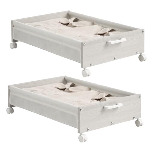 FOUCSSOMEI Under Bed Storage with Wheels, Wooden Under Bed Drawers On Wheels, Rolling Under Bed Shoe Storage, Space Saving,White,50L