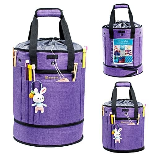 MYBAGZING Expandable Crochet Bag - Yarn Storage Organizer, Knitting Bag, Tote, Holder, Accessories, Drawstring Closure