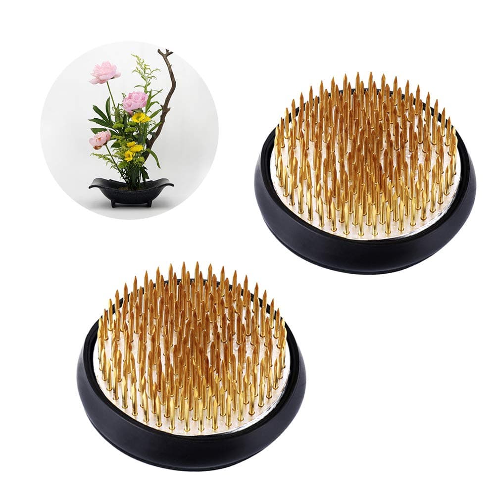 2 Pack Flower Frog Floral Frogs Kenzan Round Holder Pin Frog for Flower Arrangement 24 Golden