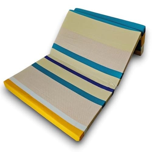 Deevine Craft 3 Fold 4 inch Thick 35X72 inch Tri Folding Medium Hard EPE Foam Floor Light Weight Foldable Movable Cot Mattress, Bed Mattress for Travel, Picnic, Yoga Mat Single Bed Beige Design