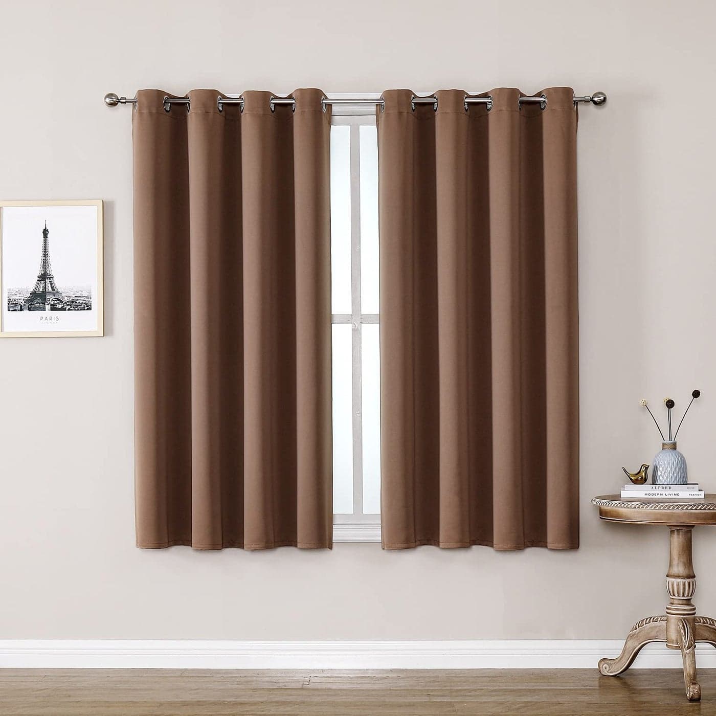 ChrisDowa Grommet Room Darkening Curtains for Bedroom and Living Room 2 Panels Set Thermal Insulated Blackout Curtains Cappuccino 52W x 54L