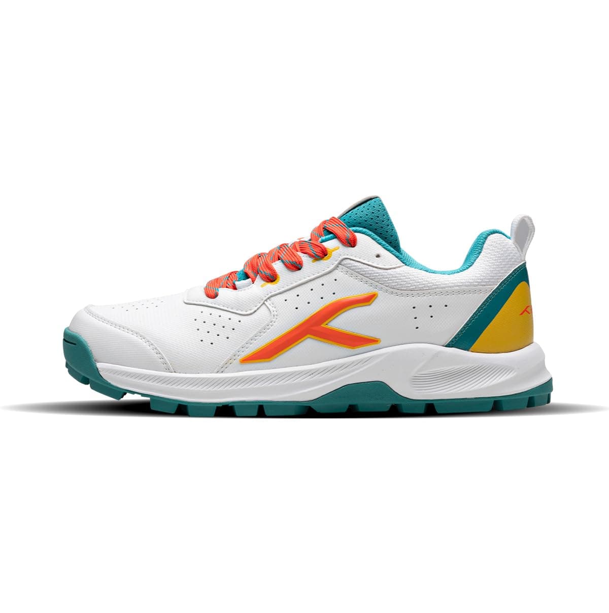 Hundred Mens Hyperdrive Cricket Shoes | Terraspike Rubber Studs | Embedded Support Plate for Stability | Lightweight & Durable for Turf, Ground & Hard Surfaces (White/Light Green/Orange ; UK 8)
