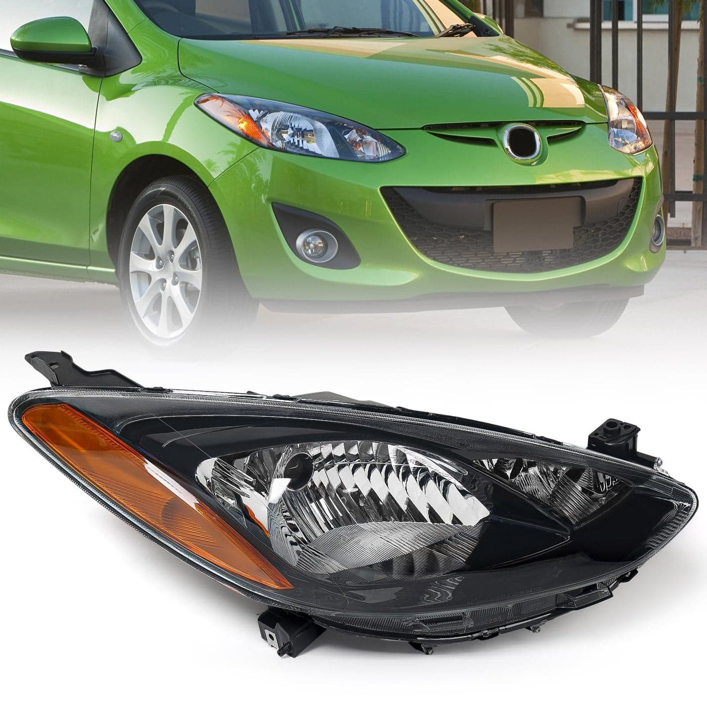 Huray Halogen Headlight Assembly for Mazda 2 2011 2012 2013 2014 RH Projector Headlamp OE Factory Replacement for MA2519144 Right Passenger Side