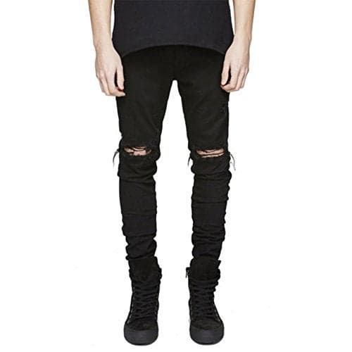 LONGBIDA Men's Slim Fit Ripped Stretch Skinny Jeans for Men, Distressed Tapered Leg Fashion Pants, Black, 38
