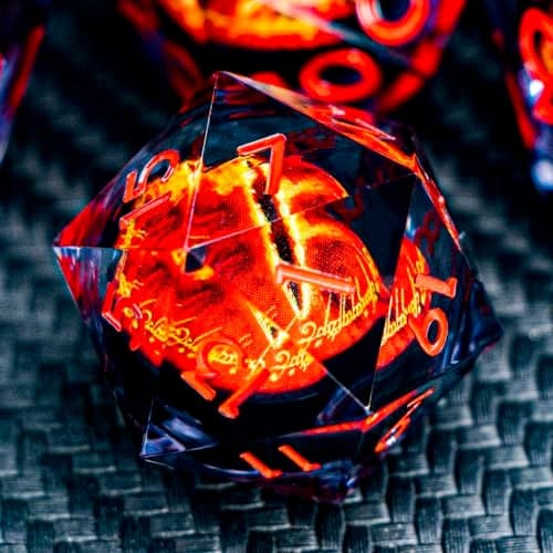 ARUOHHA DND Resin Dice Gazes Eye Dice Liquid Core Flaming RPG Sharp Edged Dice Set with Gift Box Polyhedral D and D Dice Set Compatible with Dungeons Dragons Role Playing Game D20 D12 D10 D8 D6