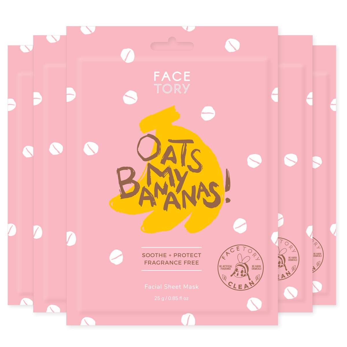 FACETORY K Beauty Face Mask Skin Care OATS MY BANANAS CALMING Sheet Mask with Oat Extract Milky Essence Soothes Moisturizes 5 Pack