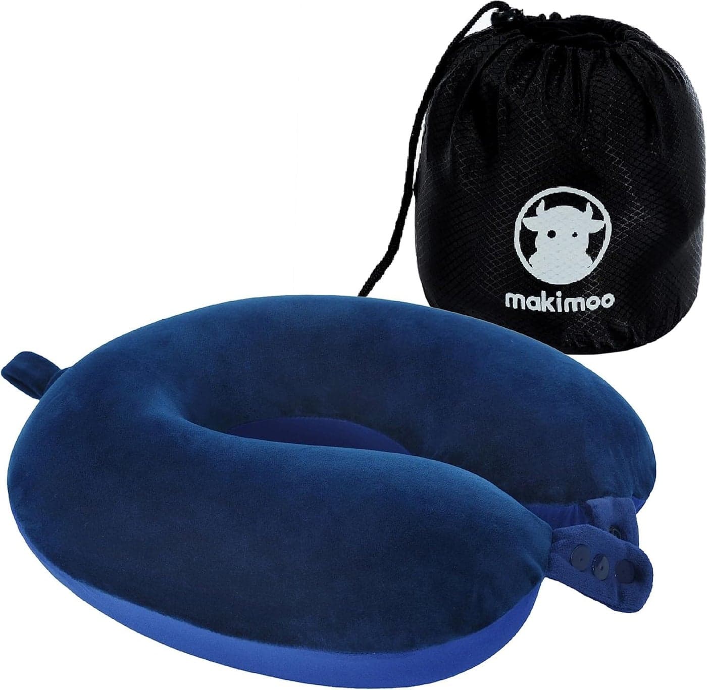 Makimoo Travel Neck Pillow Top Memory Foam Pillow for Head Support Ideal for Airplanes Cars and Home Recliners Adjustable and Soft Blue