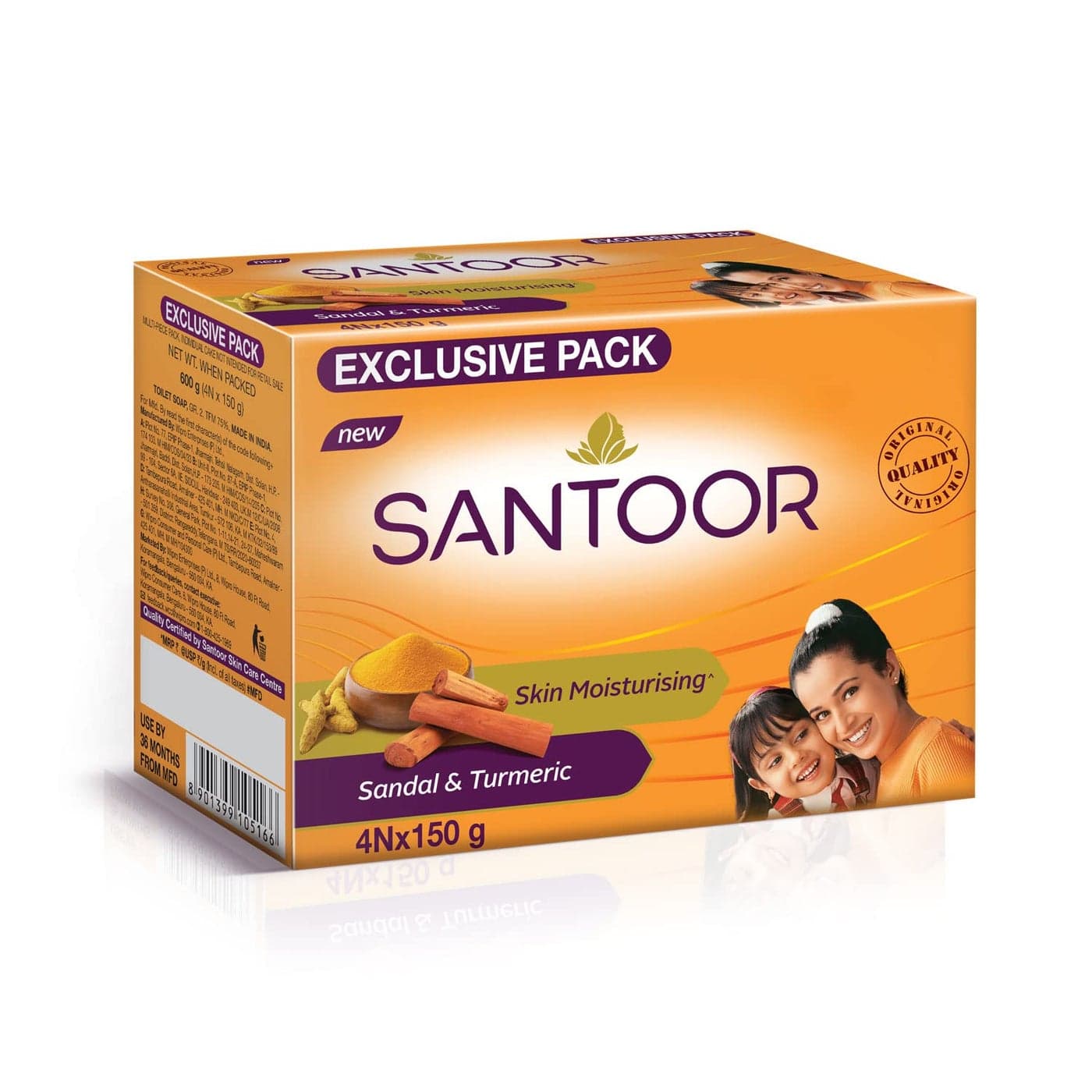 Santoor Skin Moisturizing Sandal Turmeric Bathing Soap with Nourishing AntiAging Properties For Soft Smooth and YoungerLooking Skin For All Skin Types Pack of 4 150g