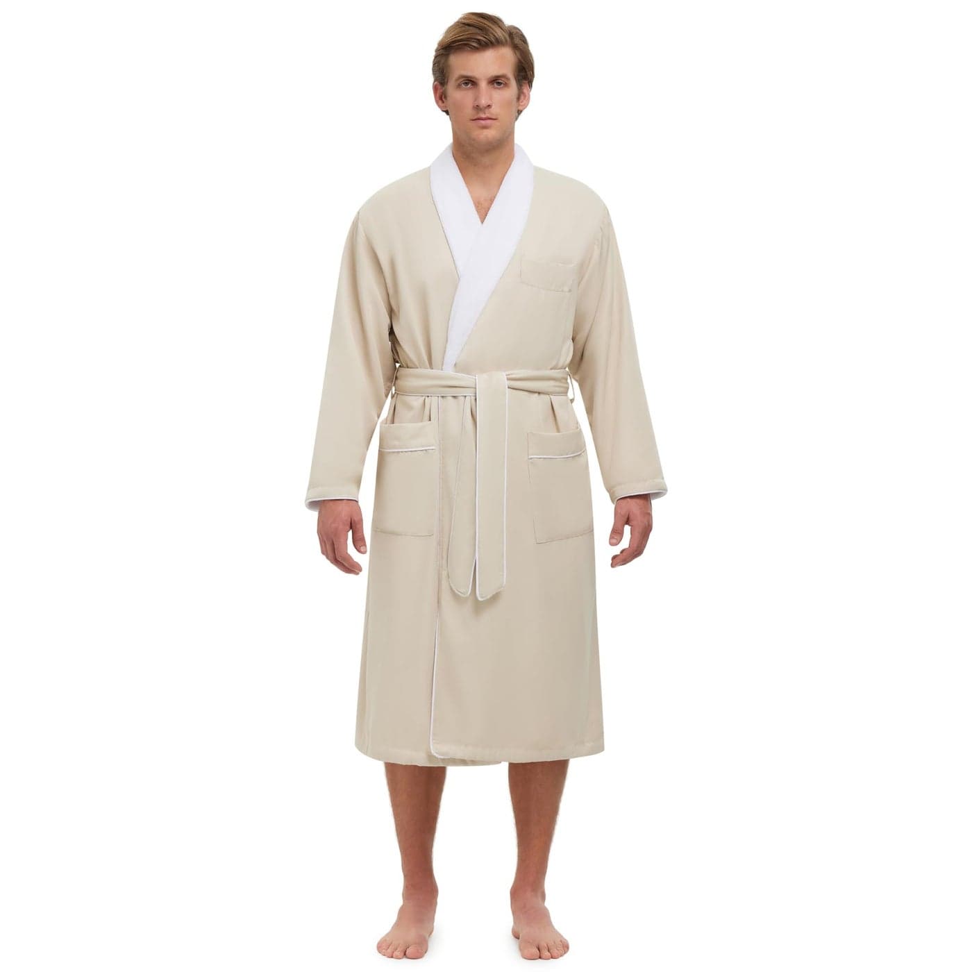 MONARCH Plush Lined Microfiber Bath Robe for Men or Women Soft Microfiber Shell with Polyester Lining Generously Sized ResortGrade Spa Hotel Robe with Pockets Machine Washable Natural