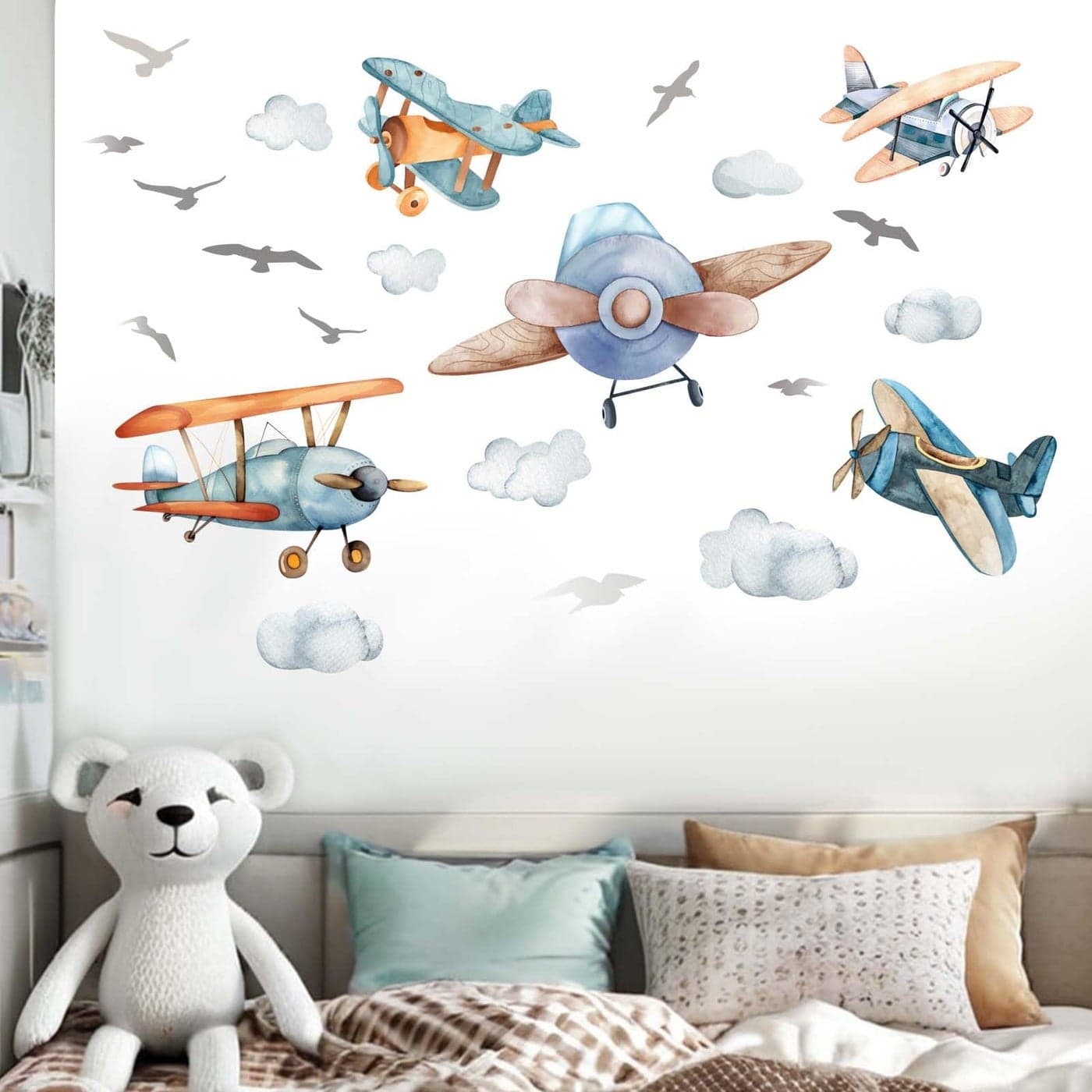 Amimagen Airplane Wall Stickers Aircrafts Wall Decals Kids Baby Boys Nursery Children Daycare Bedroom Playroom Wall Decor