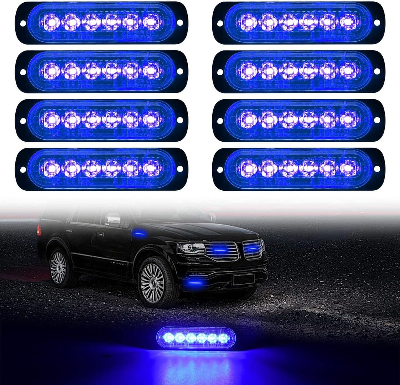 DIBMS LED Emergency Strobe Lights Bar - 8x Blue 6 LED Strobe Warning Light for Vehicles