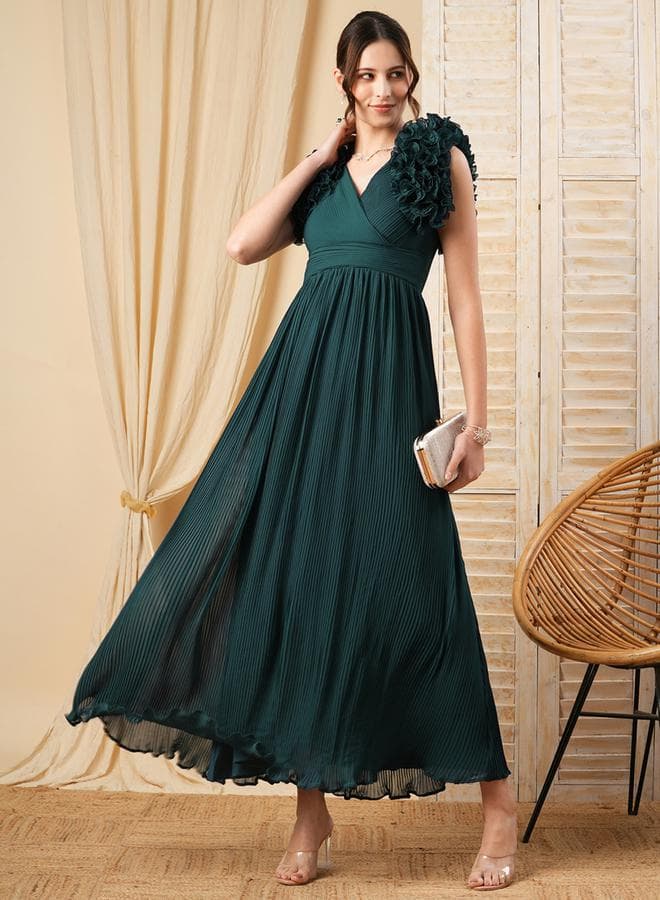 Surplice Wrap Neck Maxi Dress With Ruffle Detailing — L