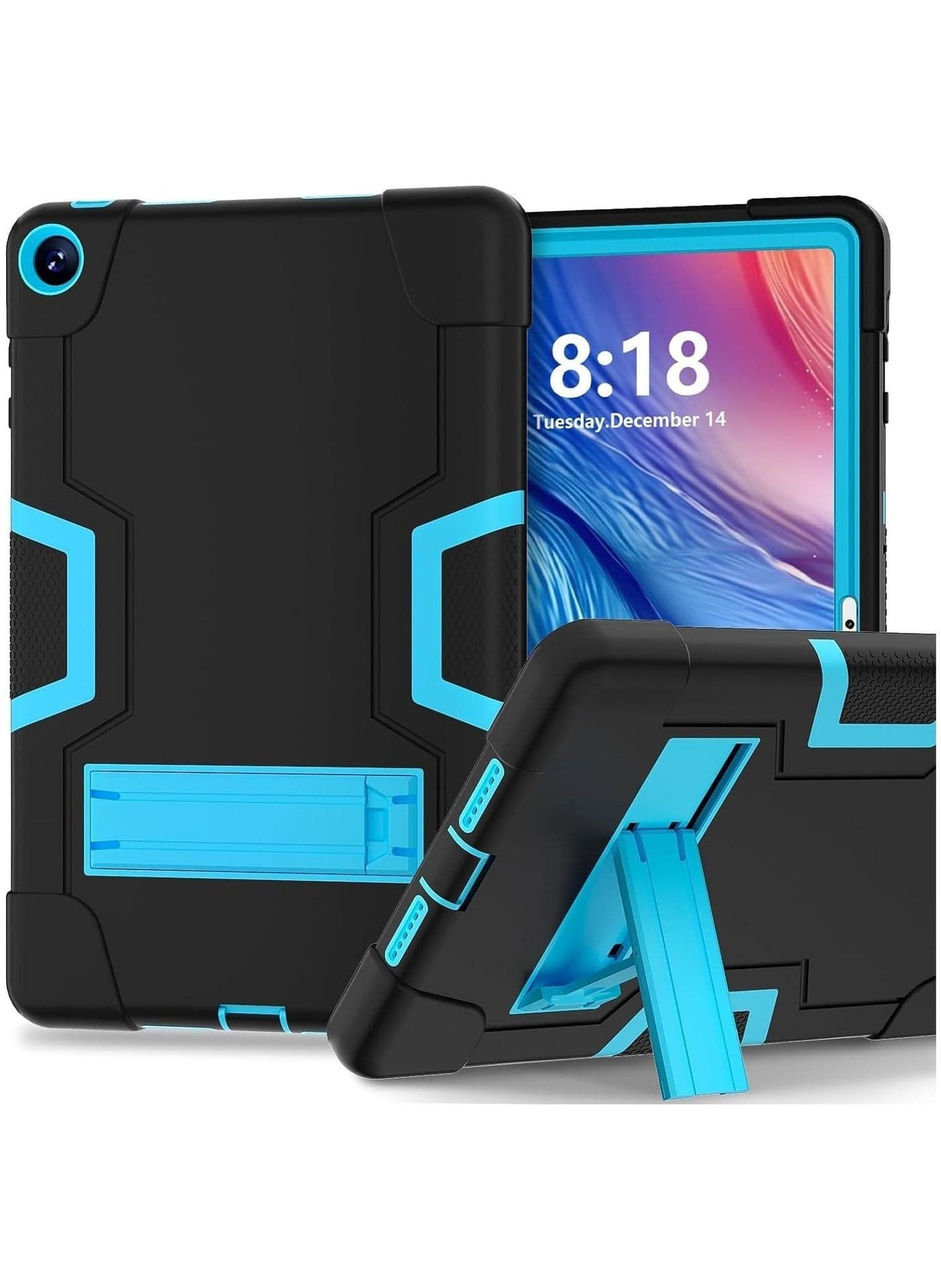 Case Compatible with Huawei MatePad SE 10.4inch 2023, Silicone Case with Kickstand Heavy Duty Shockproof Shell Rugged Protective Cover (Black+Blue)