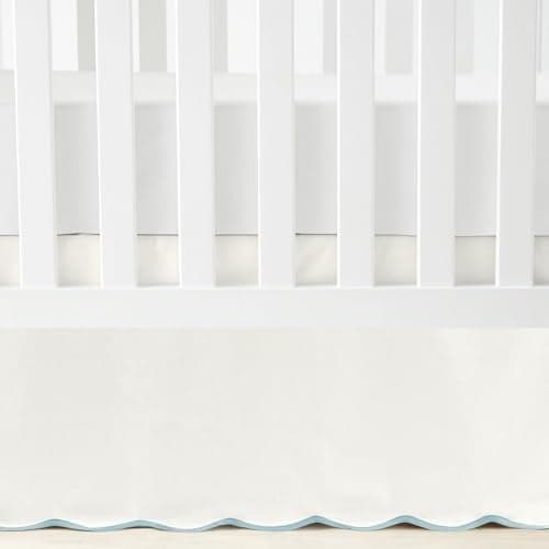 Lush Decor Coastal Chic Scalloped Edge Baby Crib Skirt Single 28" W x 52" L + 16" Drop Blue - White Crib Skirt - Baby Essentials - Coastal Nursery Decor