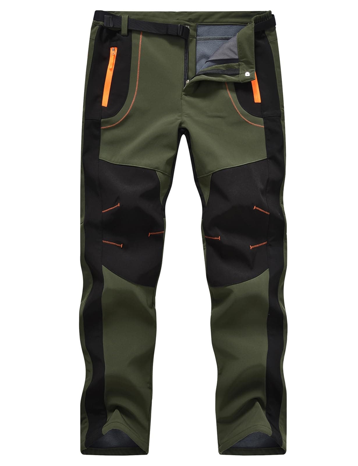 TBMPOY Men's Snow Ski Hiking Pants Waterproof Winter Fleece Lined Pants Camping Skiing Ice Fishing Pants with Belt 02 Thick Green L