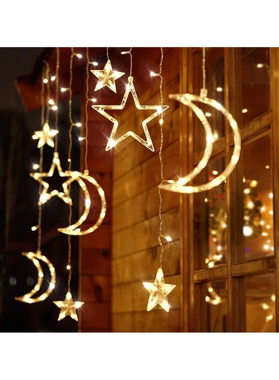 Christmas Decorations String Lights Battery Operated Curtain Lights Moon Star Led Lights for Bedroom Dorm Decor Battery Powered Fairy Lights Indoor Outdoor Decoration Twinkle Lights 11.48FT Ramadan Lanterns
