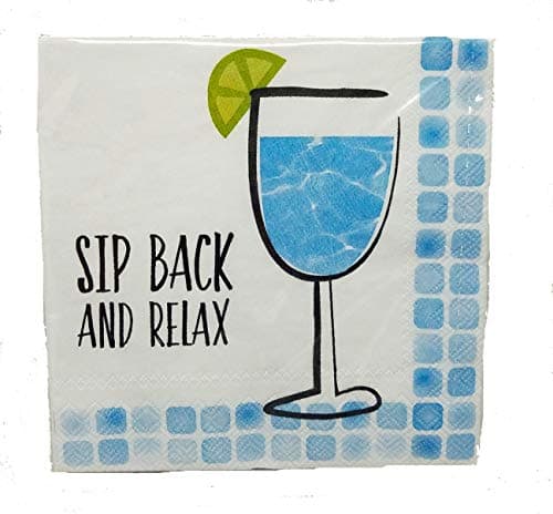 Turquoise Blue and White Beverage Cocktail Napkins - for Pool Party, 5x5 Inch Square