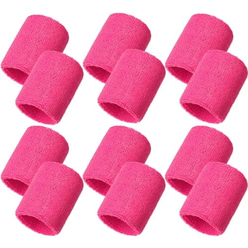 Bememo 12 Pack Wrist Sweatbands for Men and Women, Sports Wristbands, Tennis Sweatbands, Moisture Wicking Wristband for Working Out, Football, Basketball, Sports(3.15 Inch,Rose Red)