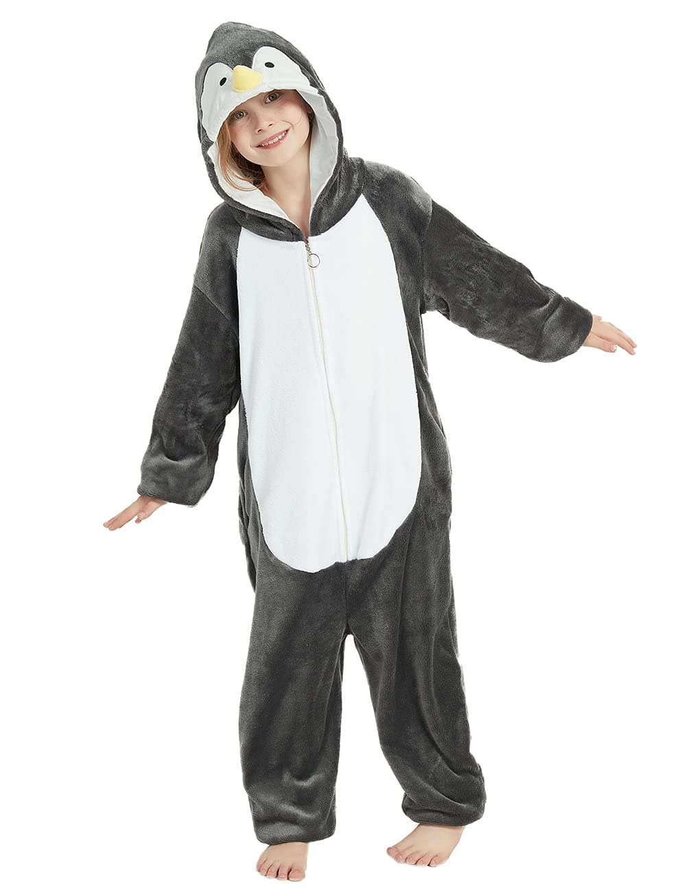 ABENCA Penguin Onesie Kids Animal Costume Girls Pajamas One Piece Plush Sleepwear Cosplay Halloween ChristmasGrey140
