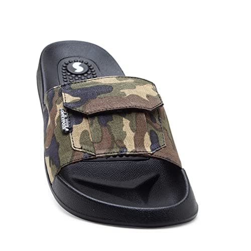 SOLETHREADS CARGO | Slides | Comfortable | Soft | Cushioned | Bounce | Cool ) Party | Indoor | Outdoor | Flip Flops for Men | MILITARY OLIVE | UK6
