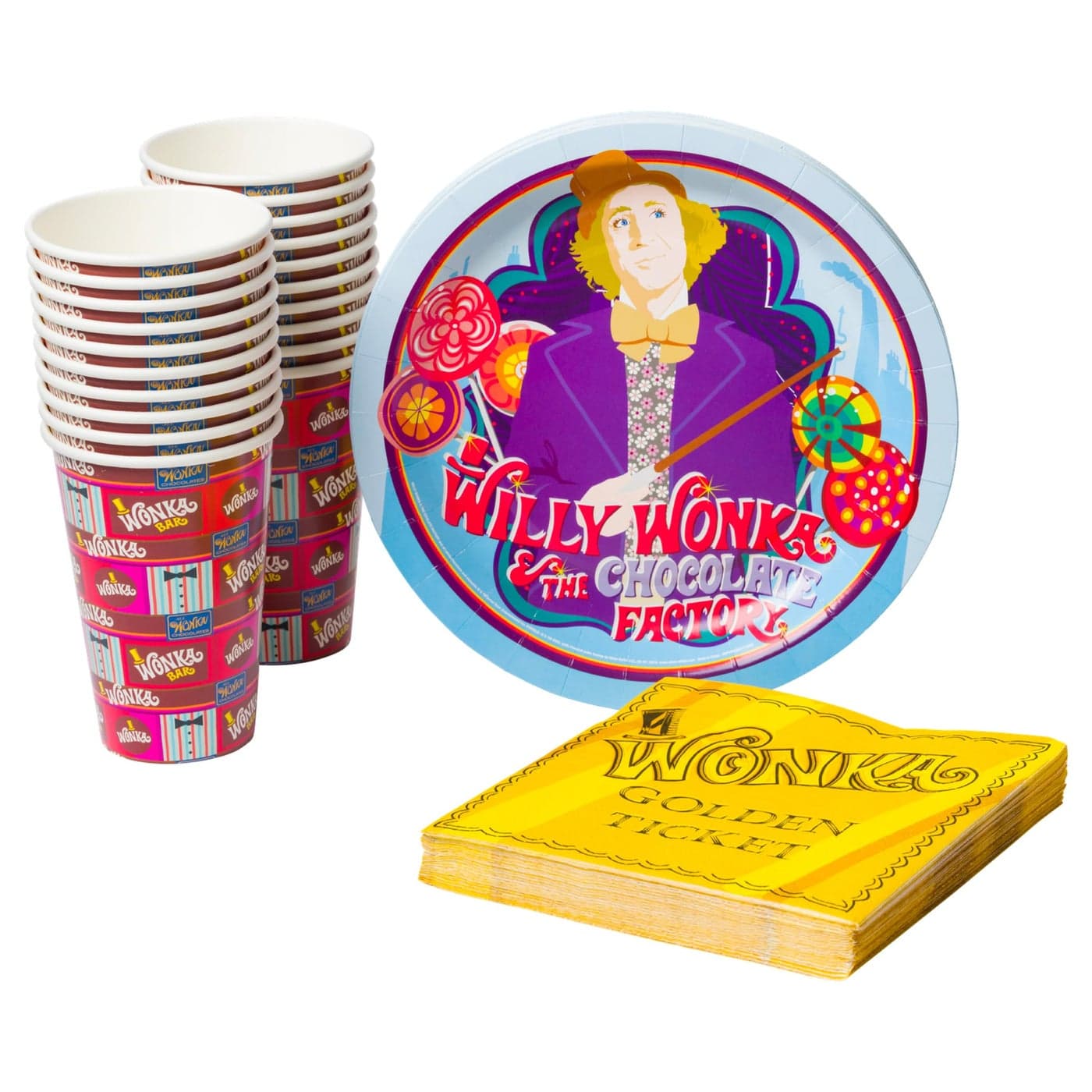 Silver Buffalo Golden Ticket Willy Wonka and the Chocolate Factory Themed Party Pack Set 60 Piece
