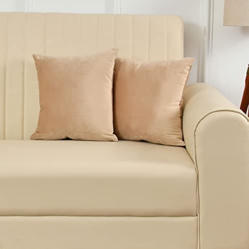 Yellow Weaves Soft Velvet Fabric 250 TC Cushion Cover 16 X 16 Inches, Set Of 2, (Beige)