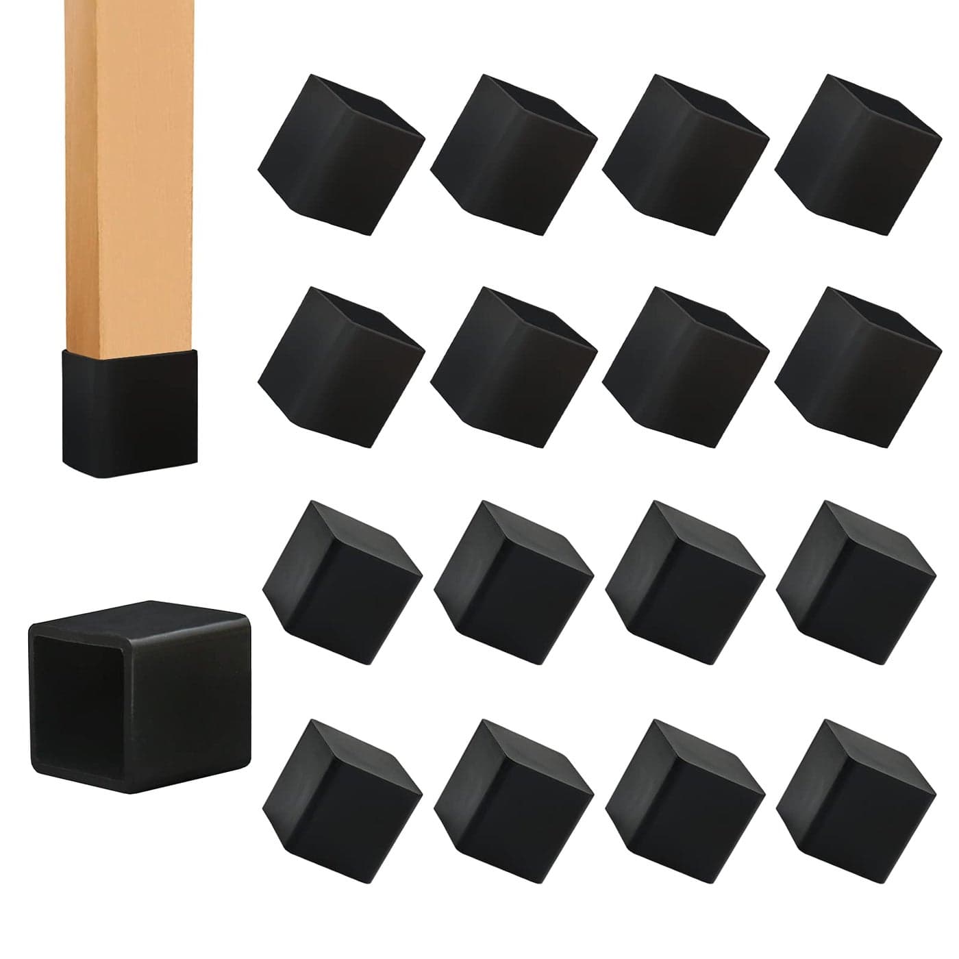 Suiwotin 12PCS Square Rubber Furniture Leg Caps 08 Inch x 08 Inch Square Chair Leg Caps Covers Black Furniture Foot Table Chair Leg End Cap AntiSlip Chair Leg Floor Protectors Black