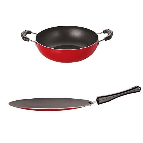 Nirlon Non-Stick Aluminum Concave Roti Tawa and Kadai Combo Cookware Set Offer, 2.6mm_CT12_KD11