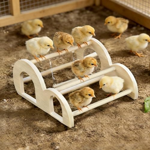 Chicken Perch with Swing Mirror Waterproof PVC Roosting Stand for Hens Activity Gym for Chick Toys Bantams Durable EasyClean Coop and Brooder