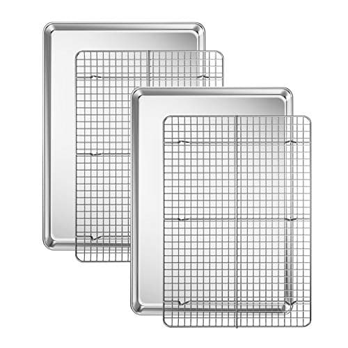 Baking Sheet with Cooling Rack Set 2 Sheets 2 Racks Deedro Stainless Steel Cookie Half Sheets Baking Pan Oven Tray with Rack 173 x 123 x 1 Inch Heavy Duty Nontoxic Dishwasher Safe