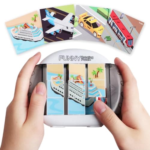 Fullware Rotating Puzzle for Kids 3 4 5 6 7 8 Year Old 4 Puzzles in 1 Toddlers Travel Car Airplane Road Trip Activities Fine Motor Skills Fidget Gift for Boys Girls Ages 3 Transportation