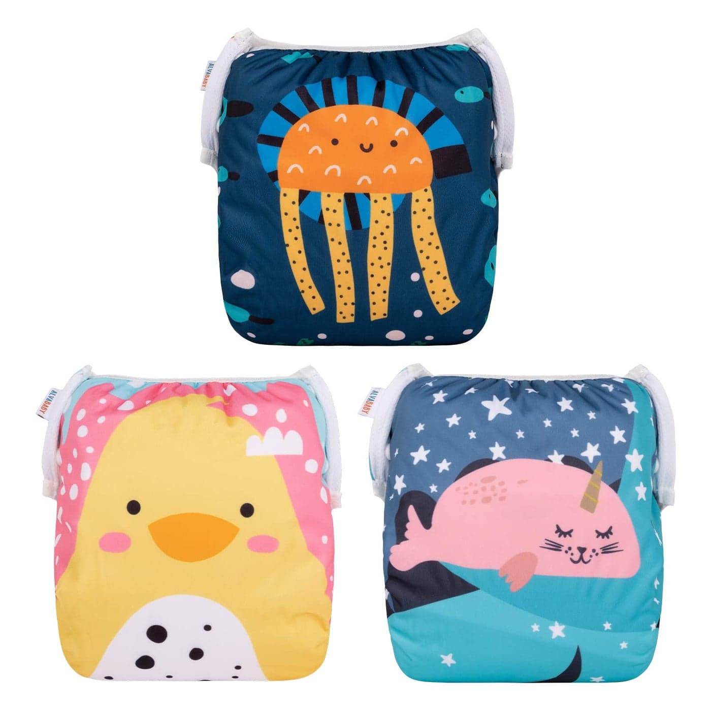 ALVABABY Large Cloth Swim Diaper 3pcs BabyToddlerInfant Snap Reusable Adjustable Swimming Diaper Baby Boy and Girl 3ZSWY28