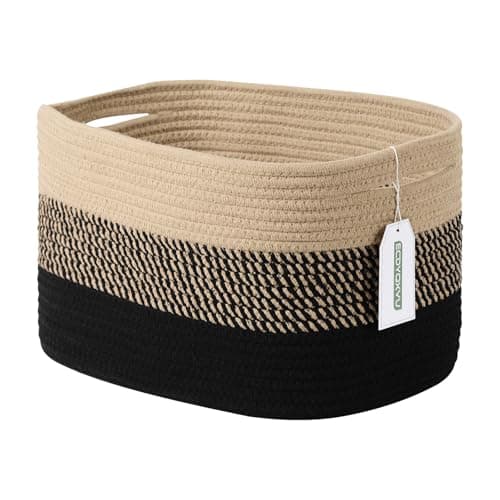 ECDYQXVU Cotton Rope Storage Basket, 15x10x9 Inches, Woven Basket for Shelves, Clothes, Toys, Towels, Books, and Laundry, Durable and Stylish, Gradient Black/Brown (1 Pack)