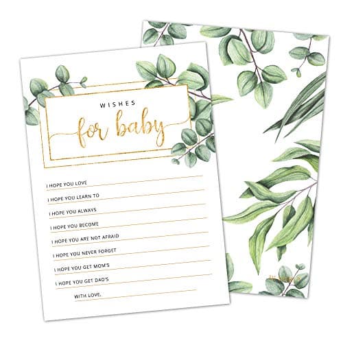 Baby Shower Wishes Cards - Gender Neutral Wishes for Baby Cards (Set of 50) -Double-Sided Advice and Wishes Cards Baby Shower Keepsake - Watercolor Greenery Design