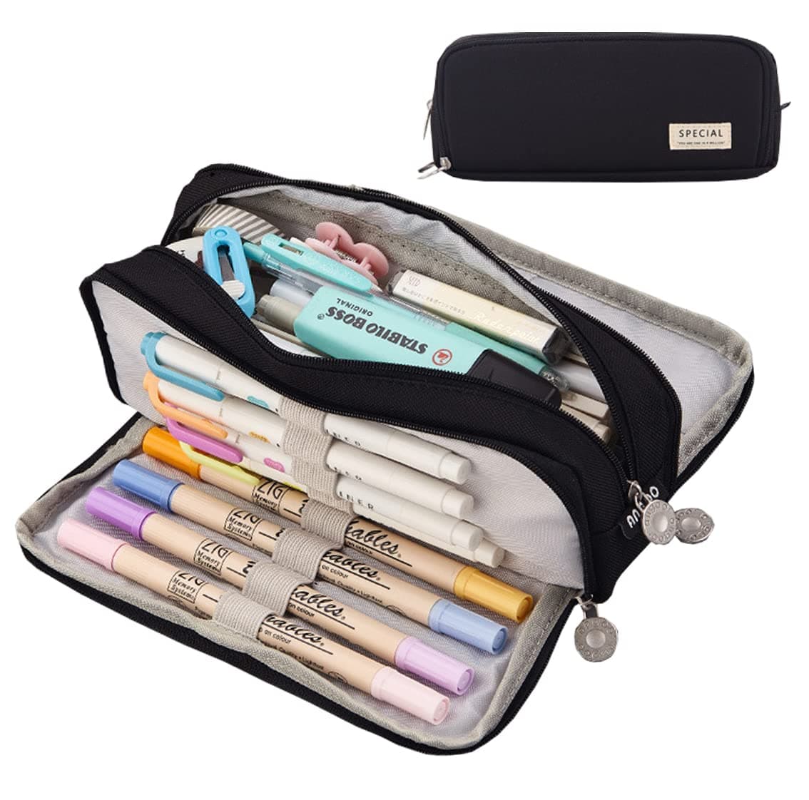 EHOPE Large Capacity Pencil Case Big Capacity Pouch Portable Large Storage Pen Case Pencil Bag for Office Travel Holder Box (Balck)