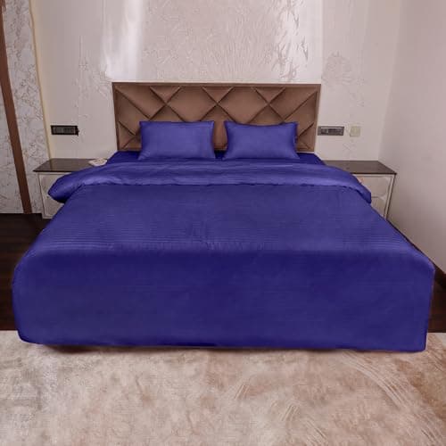 Daksh Premium Cotton 300TC Stain Striped Single Size Duvet Cover/Quilt/Razai/Comforter Cover 61" x 91"- Blue
