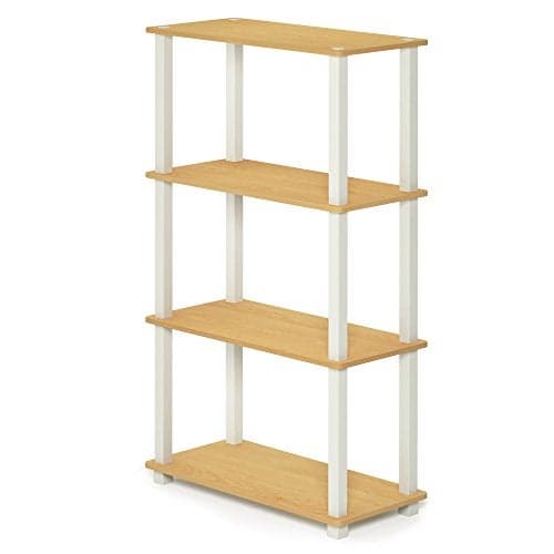Furinno TURN-S-TUBE Storage Shelves, 4-Tier Book Shelf, Corner Shelf, Toolless Open Shelves, for Organization and Storage, Living Room, Garage, Home Office, Beech