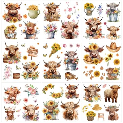 Highland Cow Rub on Transfers for Crafts Rngmsi 9 Sheets Sunflower Rub on Transfer Stickers for Furniture Butterfly Rub on Transfers for Wood Glass Scrapbook DIY Home Decor 65x65 Inch