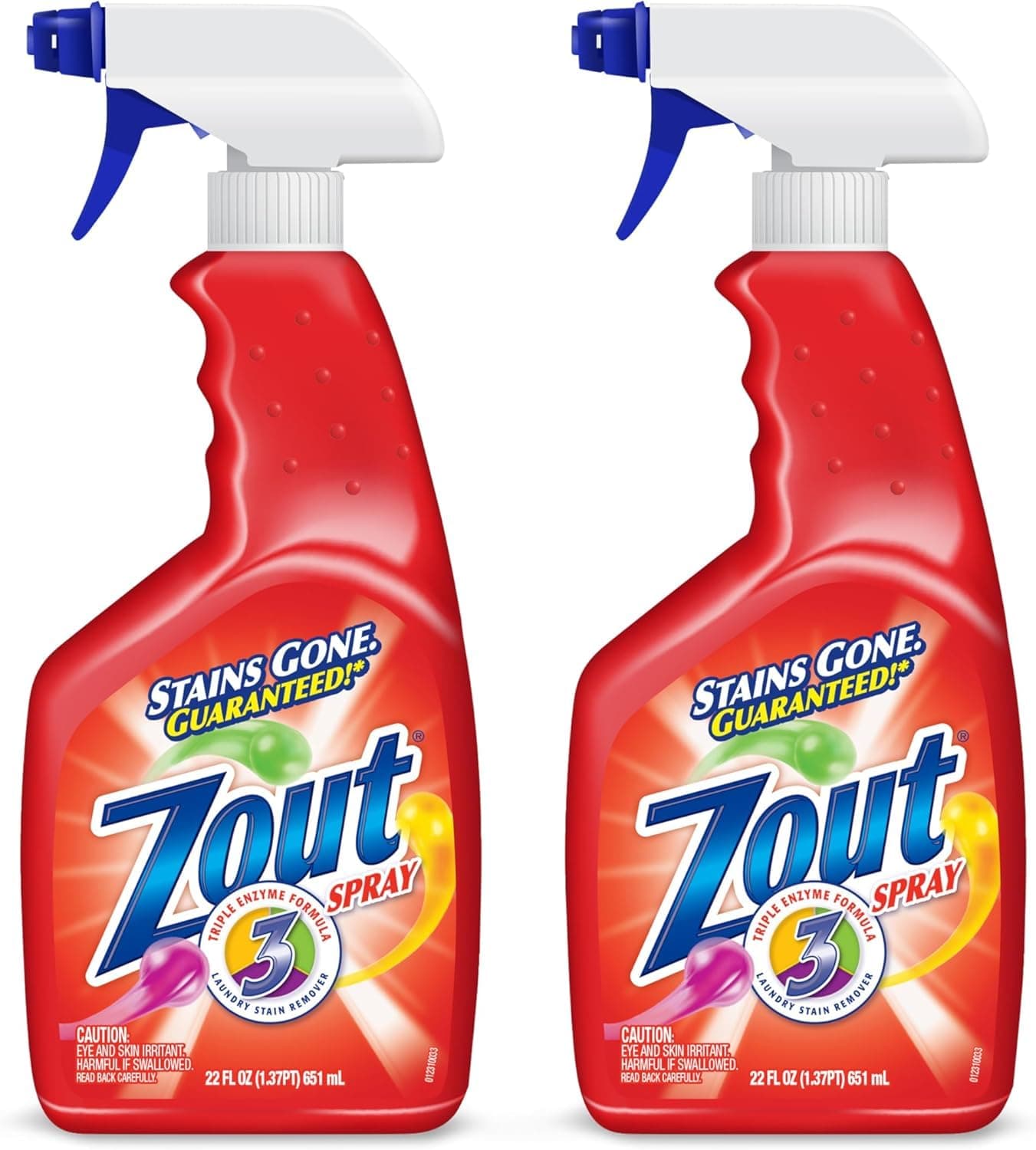 Zout Laundry Stain Remover Spray, Triple Enzyme Formula, 22 Ounce Bottles, 2-Pack