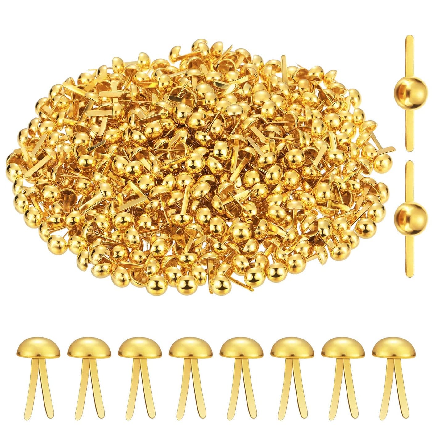 Hotop 500 Pcs Paper Brass Fasteners Brass Brads Round Fasteners for Craft Art Crafting School DIY Supplies03 x 08 InchGolden