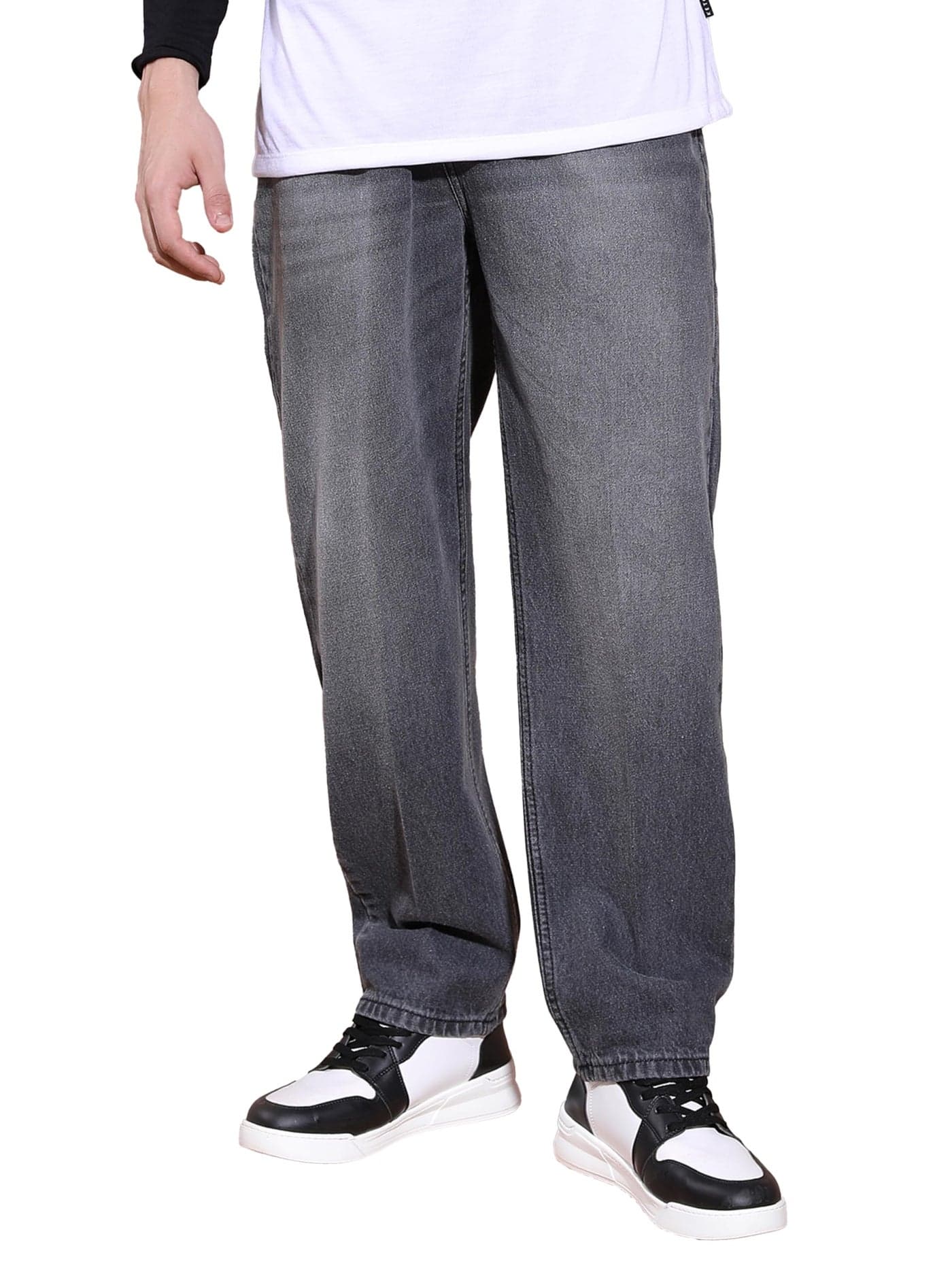 Highlander Men Clean Look Mid-Rise Relaxed Fit Light Fade Jeans Grey