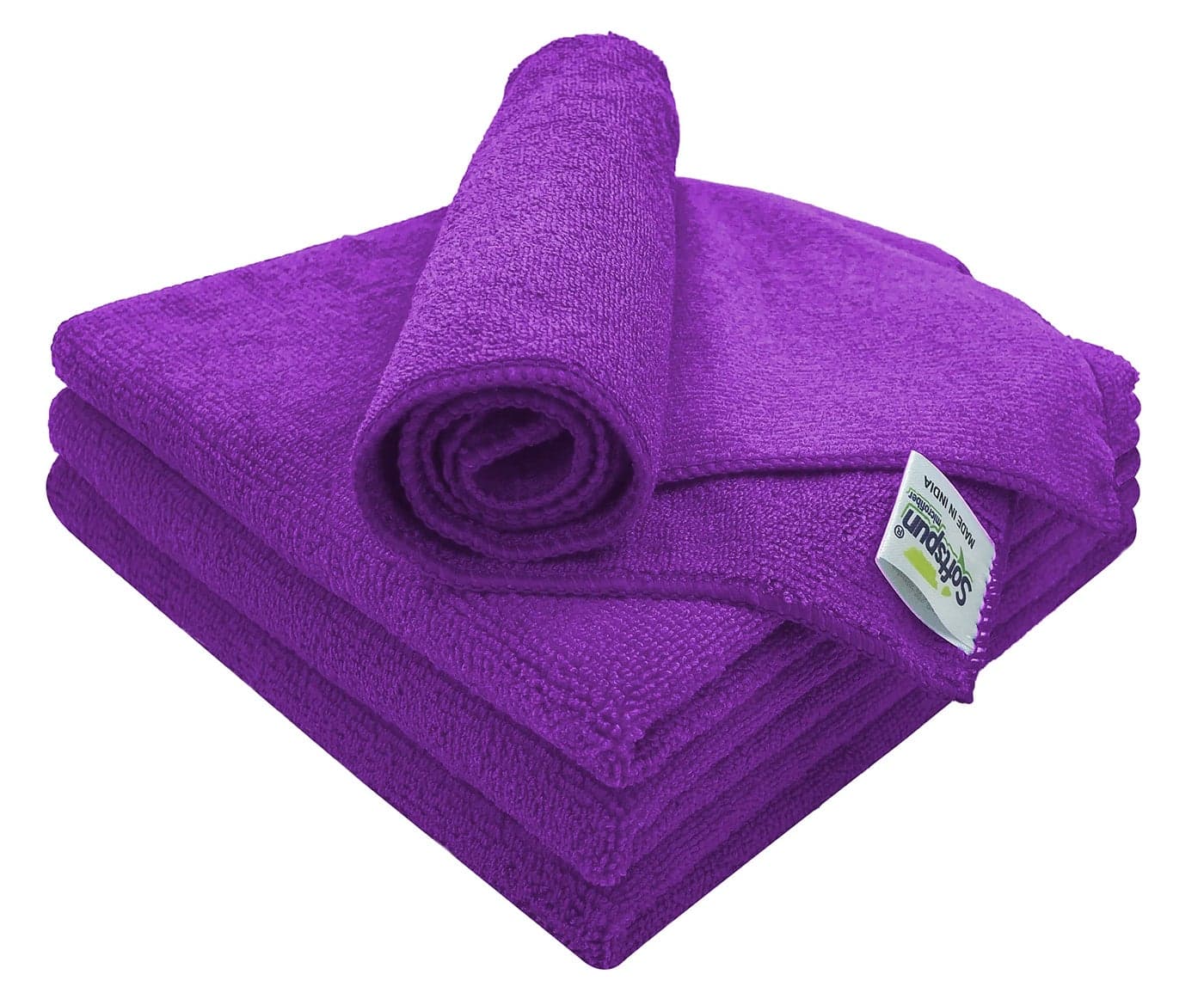 SOFTSPUN Microfiber Cloth-4 pcs 40x40 cms 340 GSM Purple Thick Lint & Streak-Free Multipurpose Cloths Automotive Microfibre Towels for Car Bike Cleaning Polishing Washing & Detailing.…