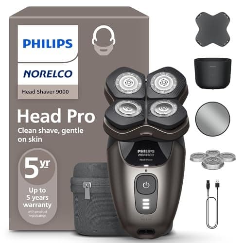 Philips Norelco Head Shaver Pro 9000 Series Electric Shaver for Men and Women 360 Flexing Head ComfortCut Blades for Clean Shave Gentle on Skin Model HS998040