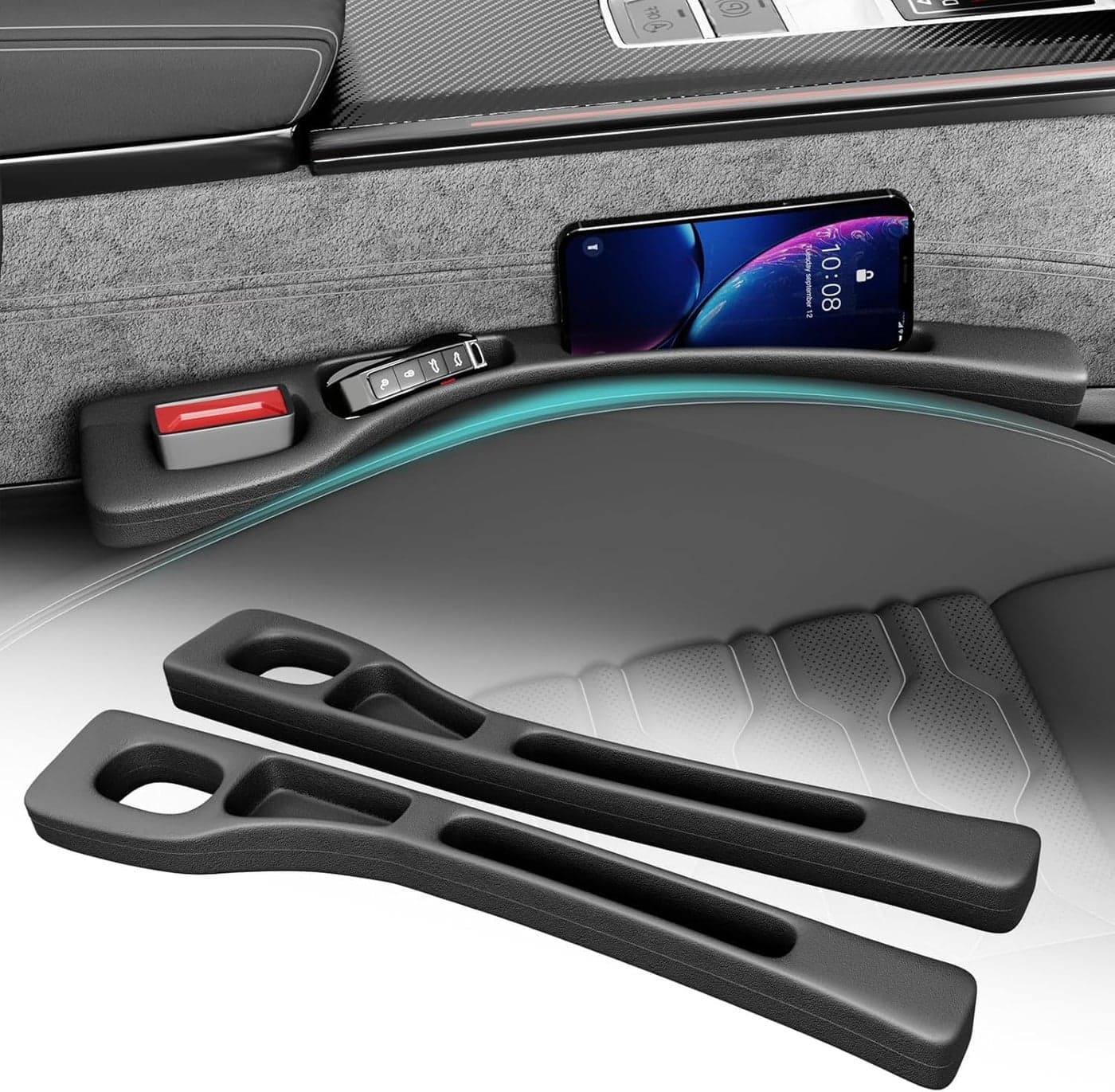 GONAMA Pcs Car Seat Gap Filler EVA Car Organizer Gap Filler Between Seat and Console Compatible with Buckle Base Universal Car Seat Gap Filler Organizer (Car Seat Gap Filler Organizer (Black)