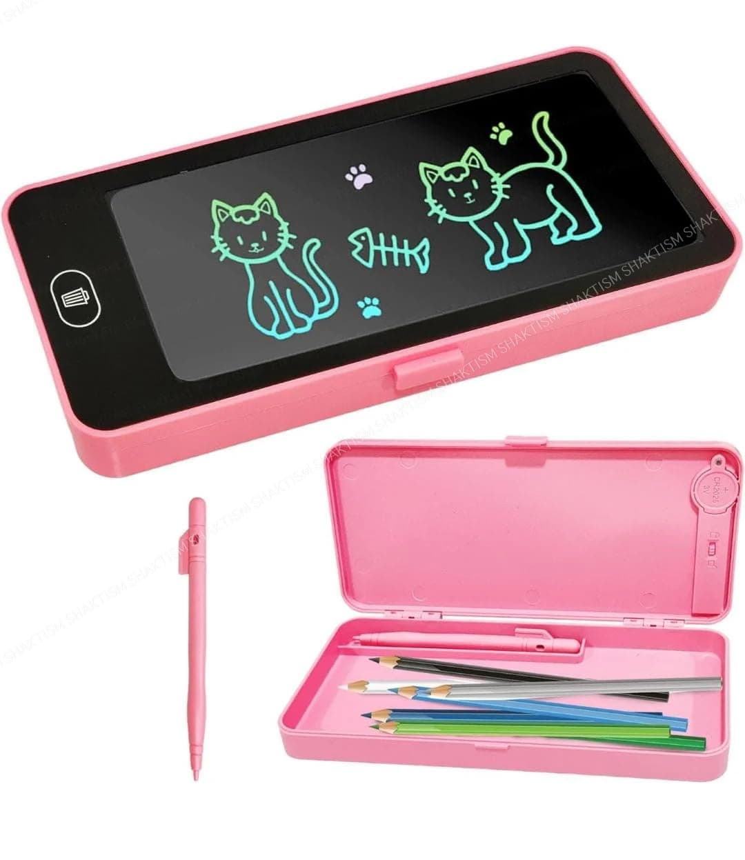 SHAKTISM LCD Writing Tablet Pencil Box, Drawing Board Case with Erase Button, Magic Storage for Stationery, Random Colour.