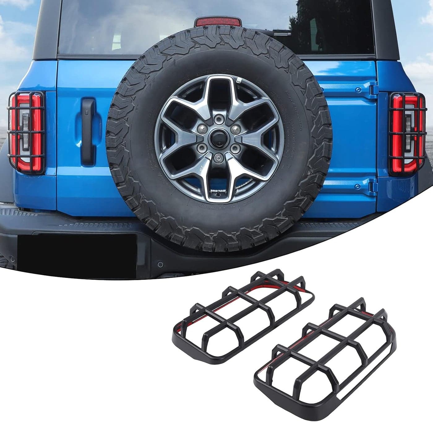 Hoolcar Tail Light Guards Rear Light Cover Protector for 2021-2022 Ford Bronco, Black, 2PCs