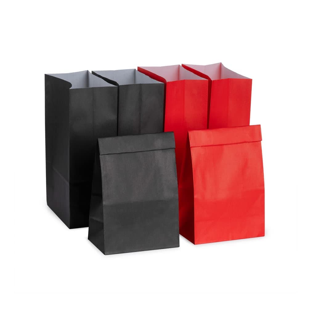 AWELL Small Party Favor Paper Bag Wrapped Treat Goody Snack Bags 93x5x3 inch for Birthday Graduation Recycled BagRed and Black20 Counts
